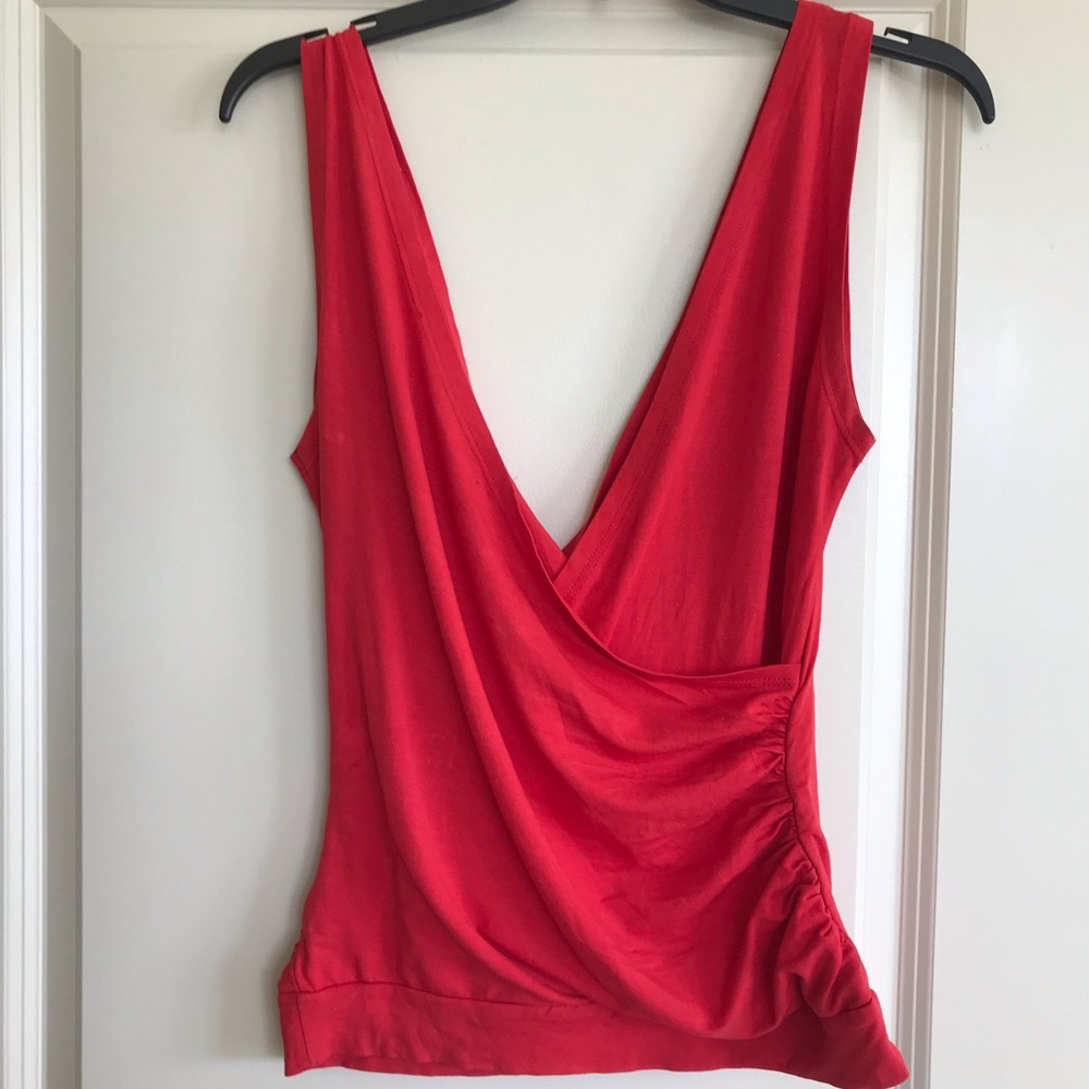 Red plunging neckline sleeveless top